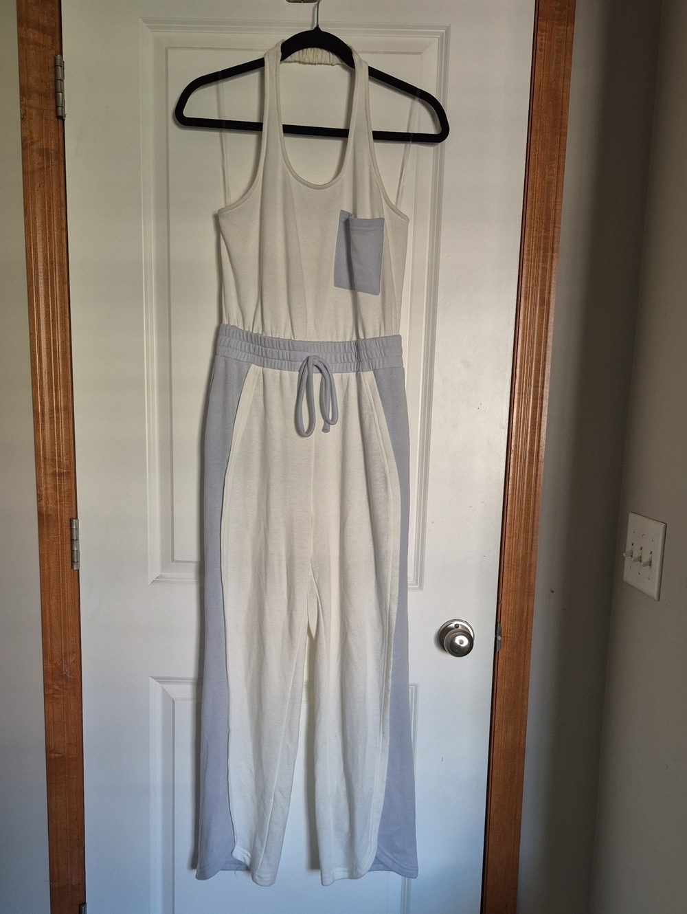 ILLA ILLA White and Light Blue Sleeveless Drawstring Jumpsuit